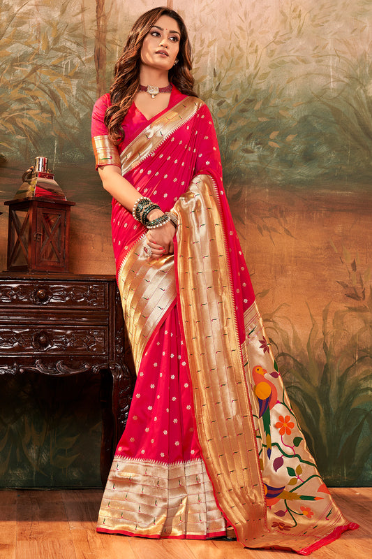 rose red paithani saree 1