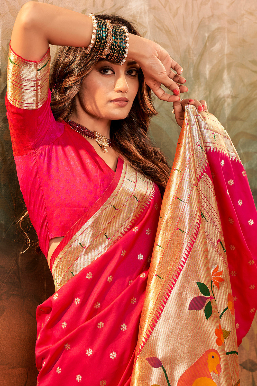 rose red paithani saree 3