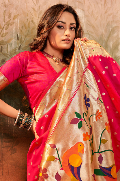 rose red paithani saree 4