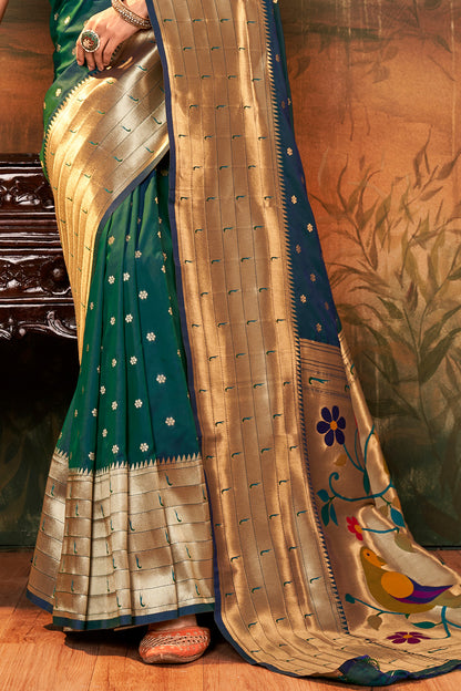 bottle green paithani saree 3