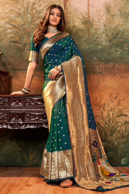 bottle green paithani saree 1