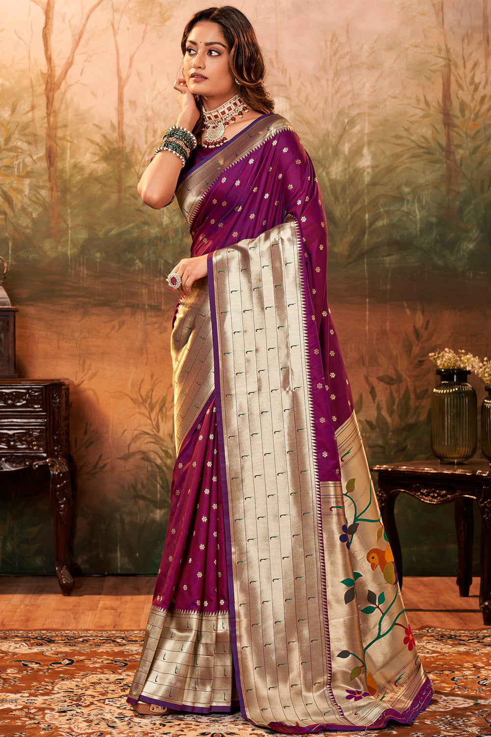 plum purple paithani saree 1