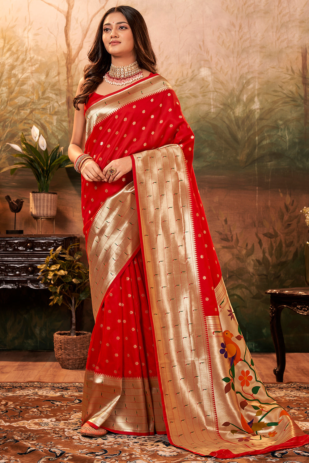 bright red paithani saree 1