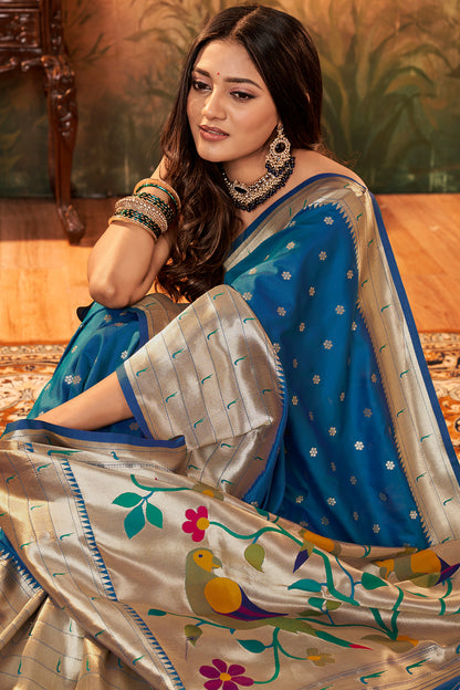 lapis blue paithani saree 4