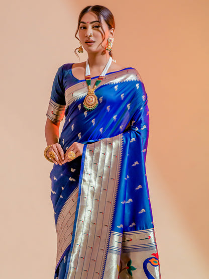 azure blue paithani saree 1 3