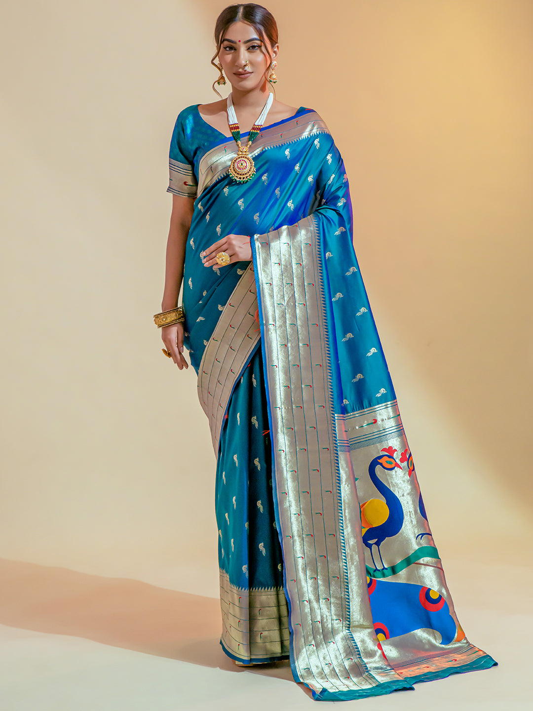 sapphire blue paithani saree 1