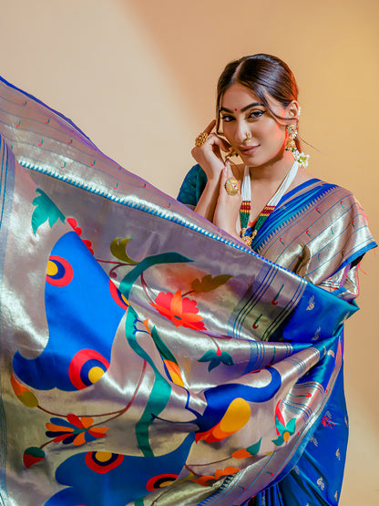 sapphire blue paithani saree 6