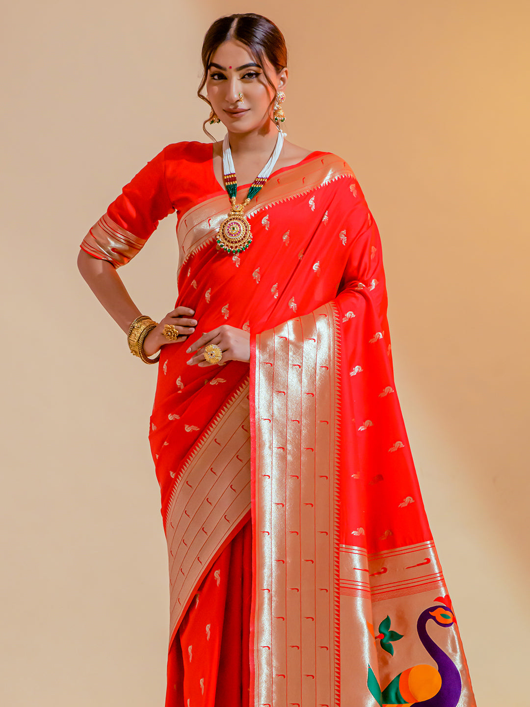 bright red paithani saree 1 3