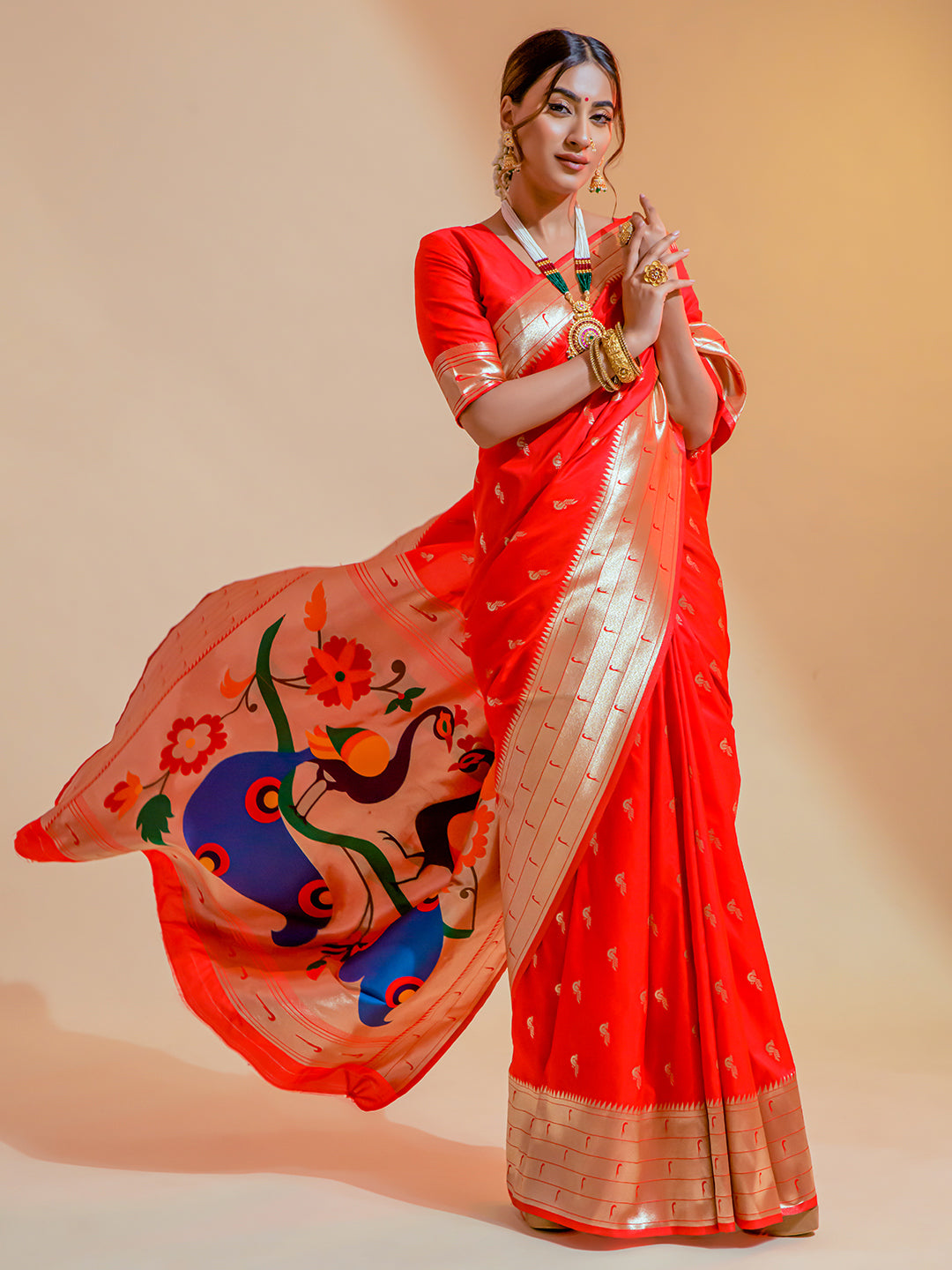 bright red paithani saree 1 5