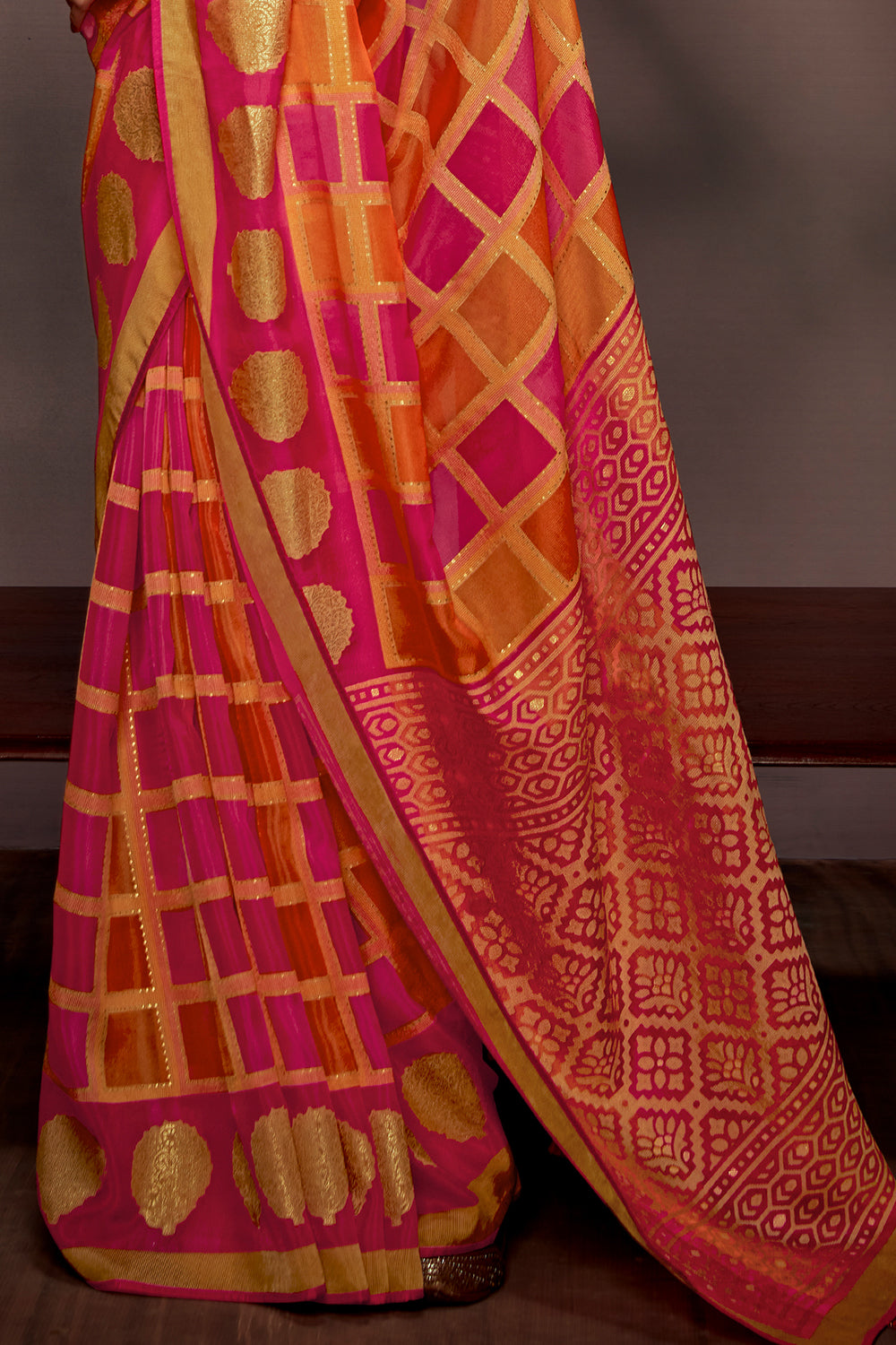 pink and orange brasso saree 2