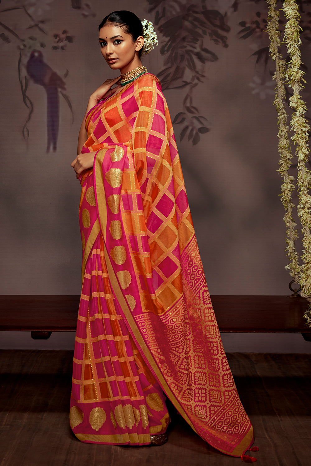 pink and orange brasso saree 3