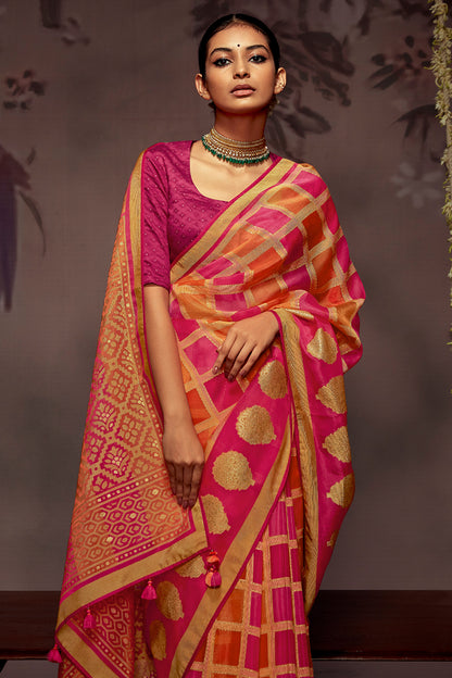 pink and orange brasso saree 5