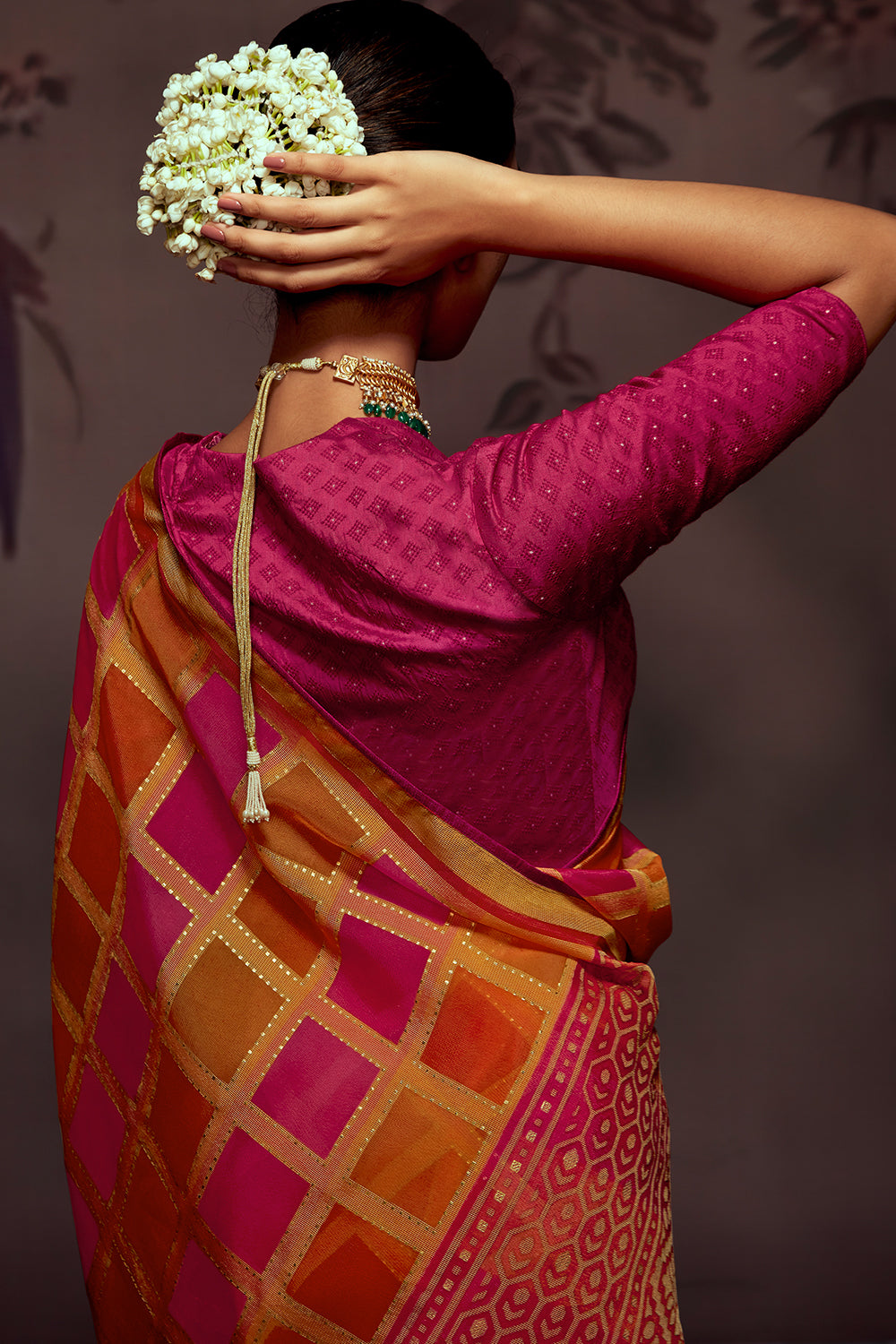 pink and orange brasso saree 6