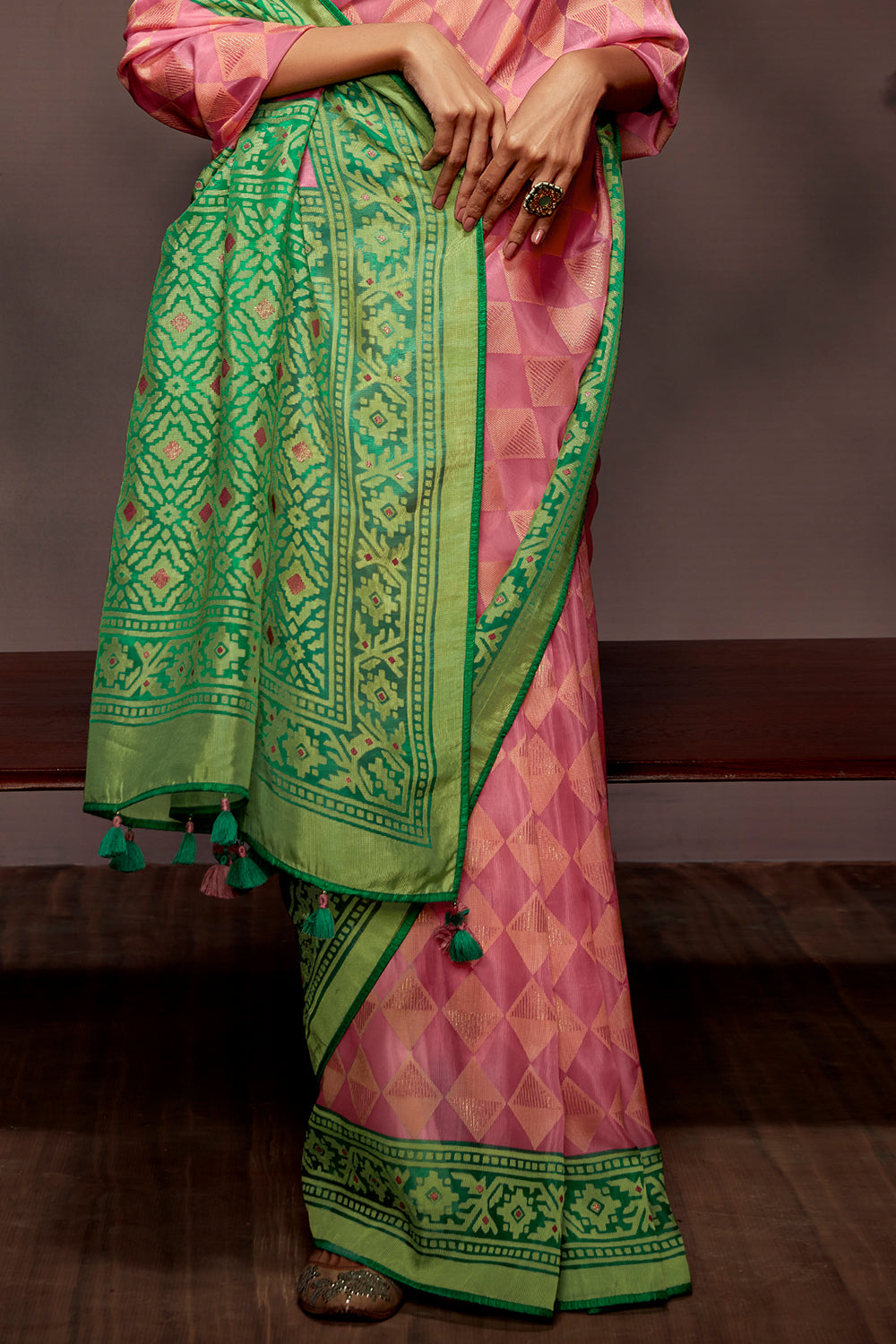 watermelon pink brasso saree 5