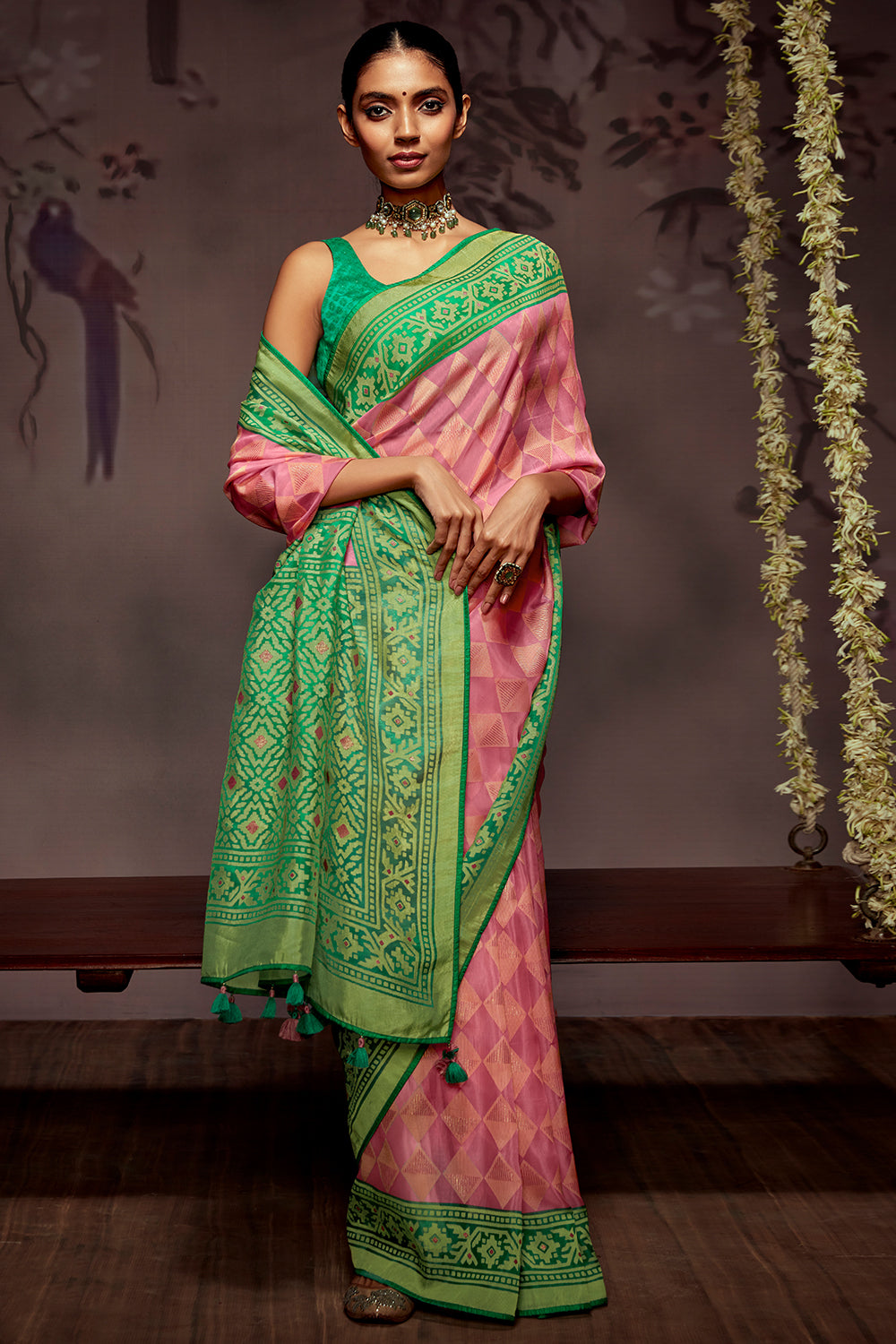 watermelon pink brasso saree 3