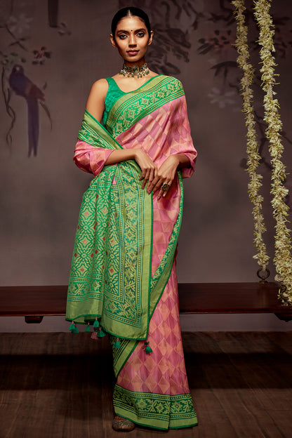 watermelon pink brasso saree 3