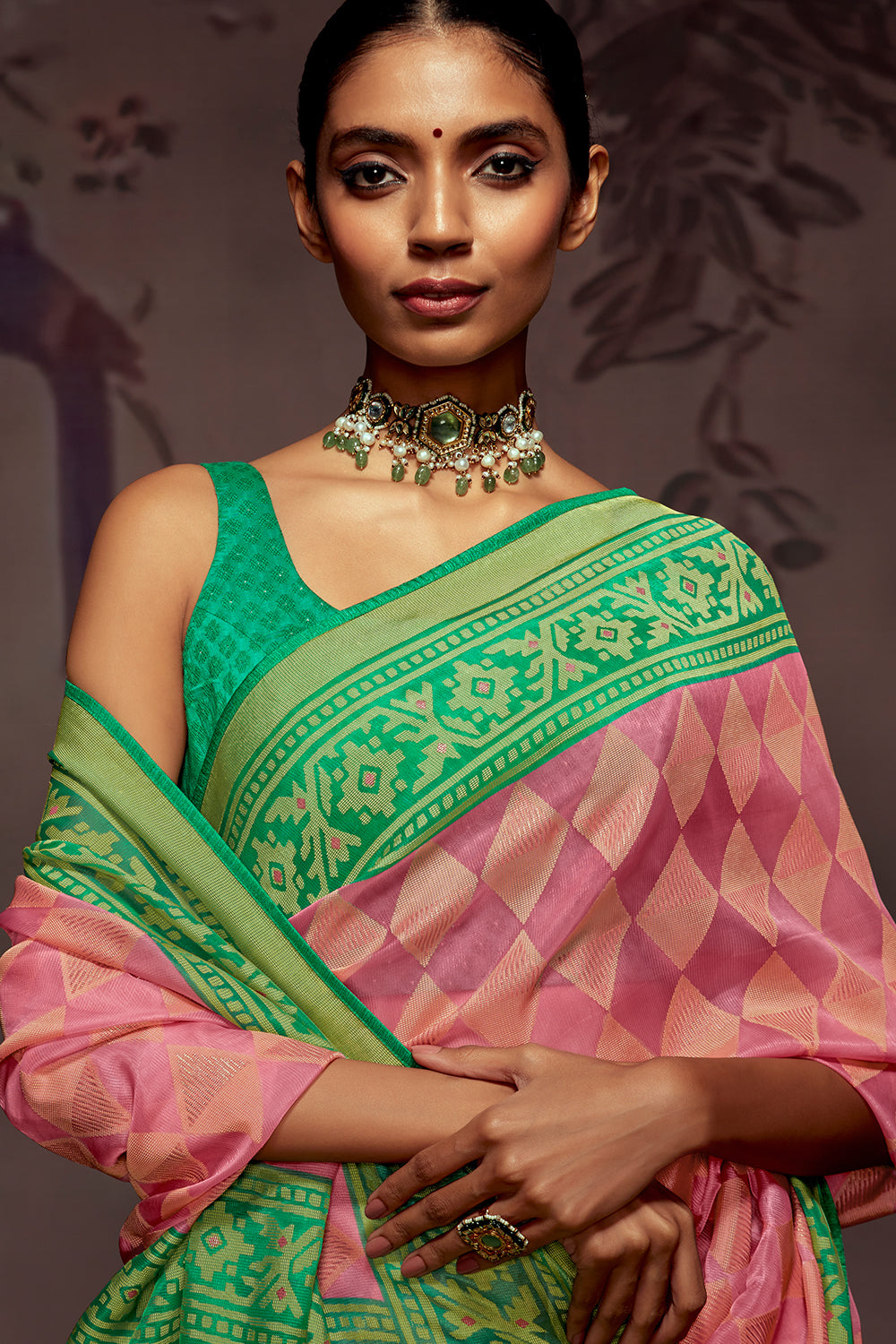 watermelon pink brasso saree 6