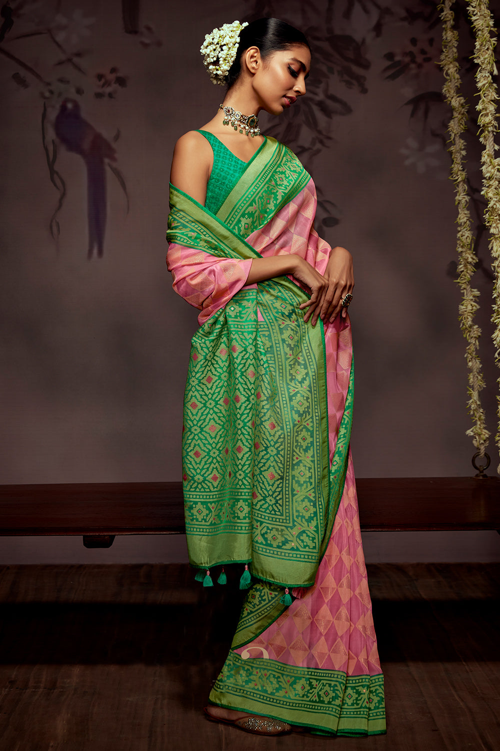 watermelon pink brasso saree 2