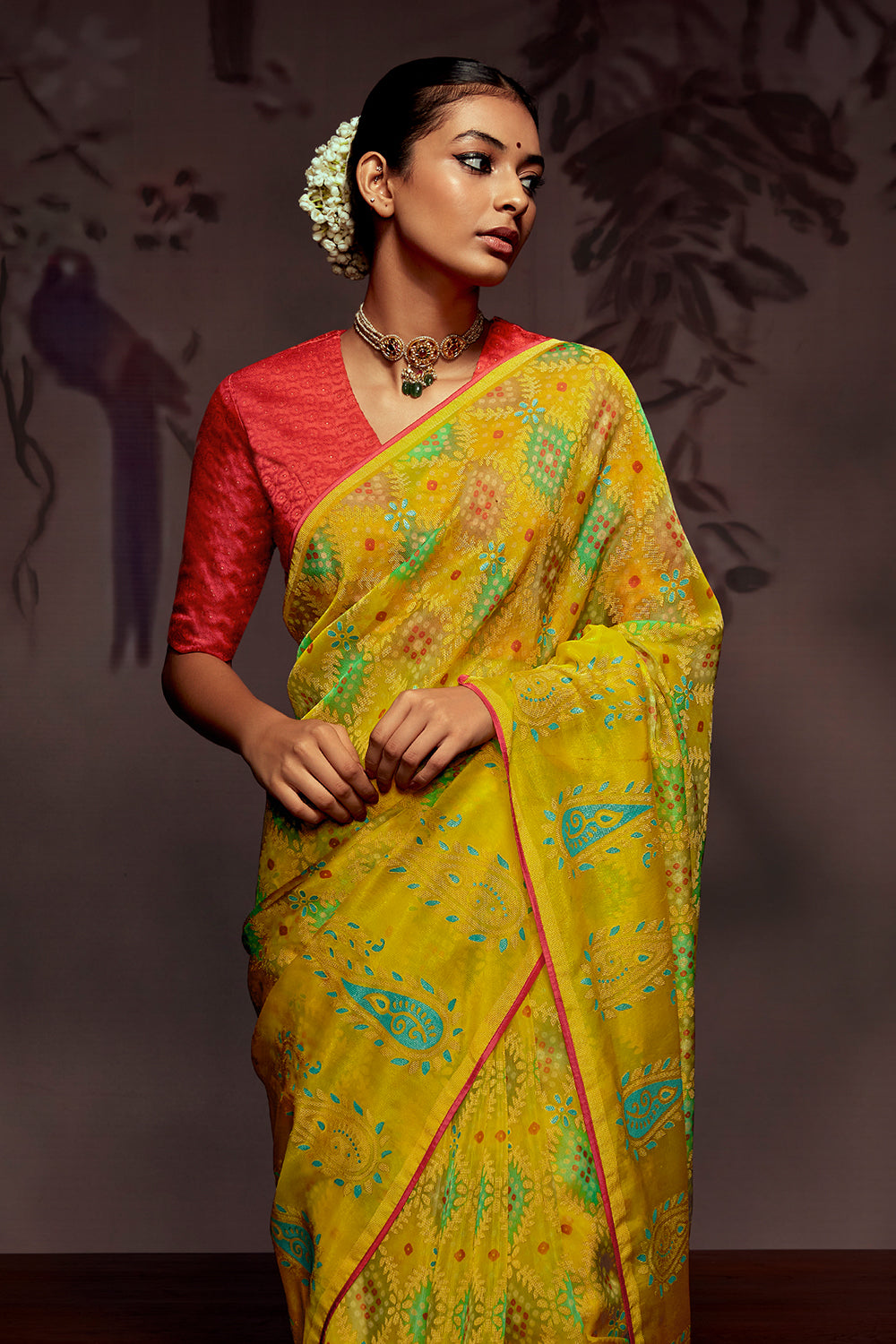 canary yellow brasso saree 1