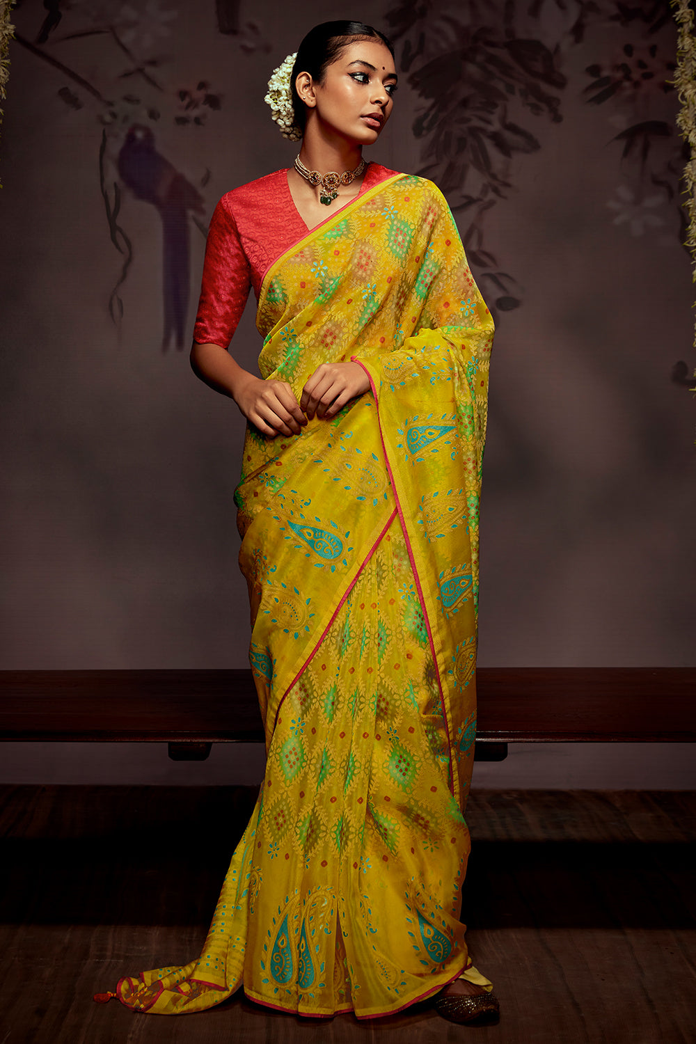 canary yellow brasso saree 3