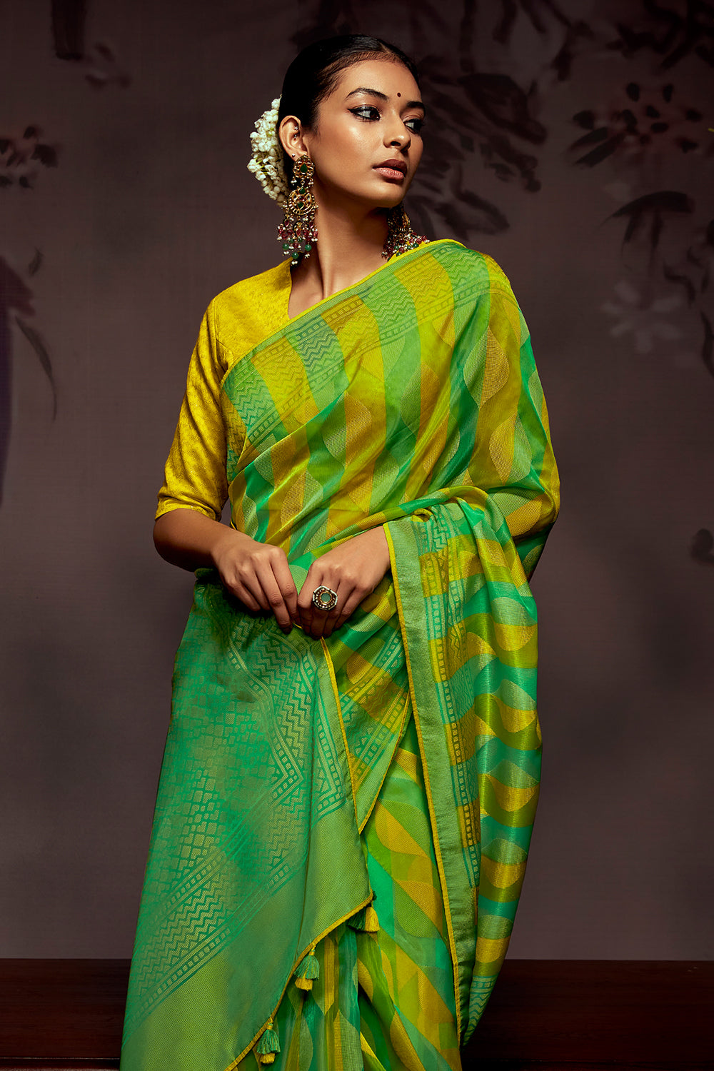 lime green brasso saree 4