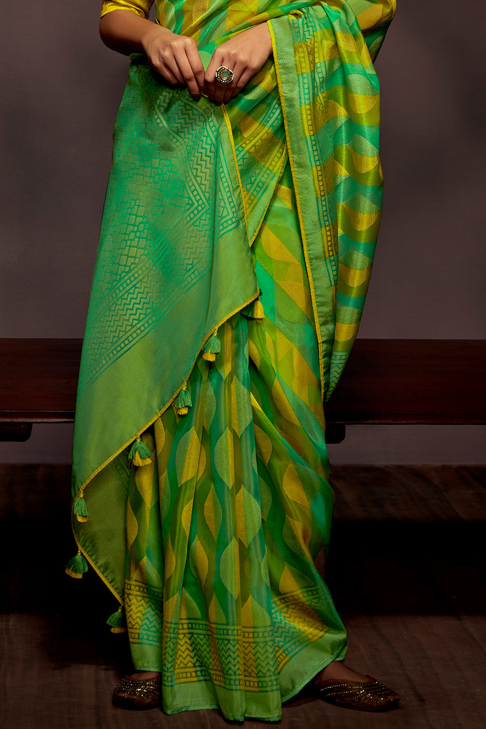 lime green brasso saree 5