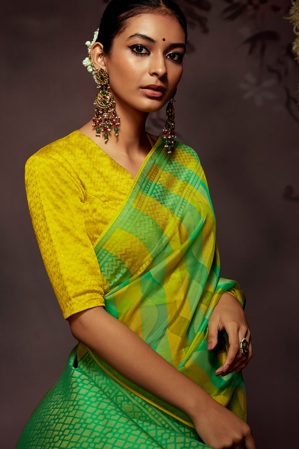 lime green brasso saree 2