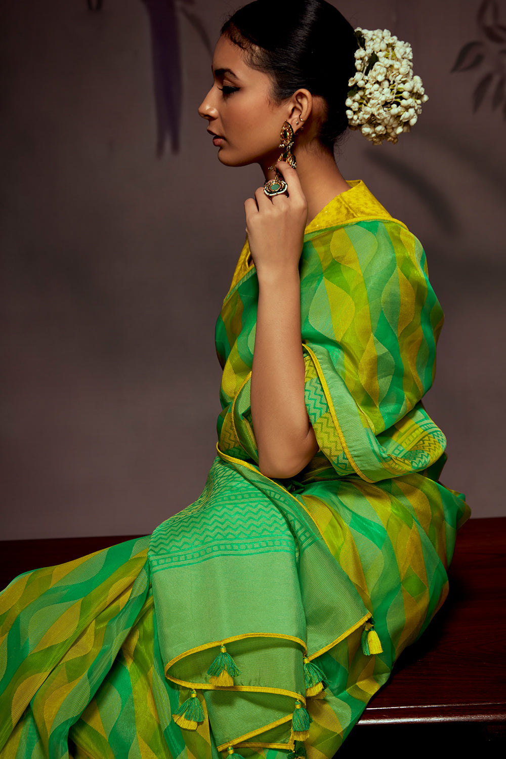 lime green brasso saree 3