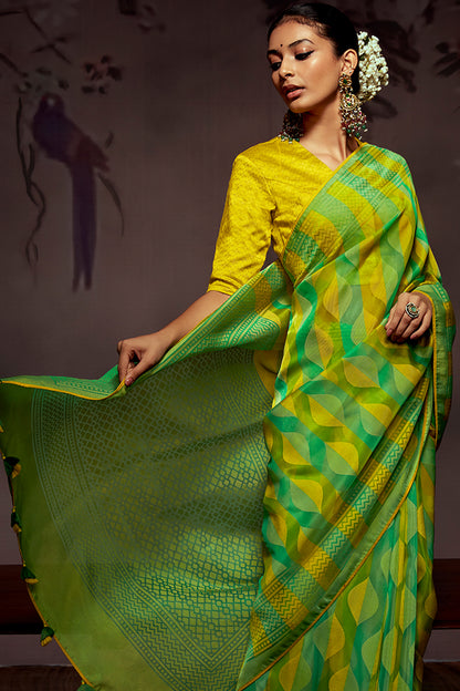 lime green brasso saree 1