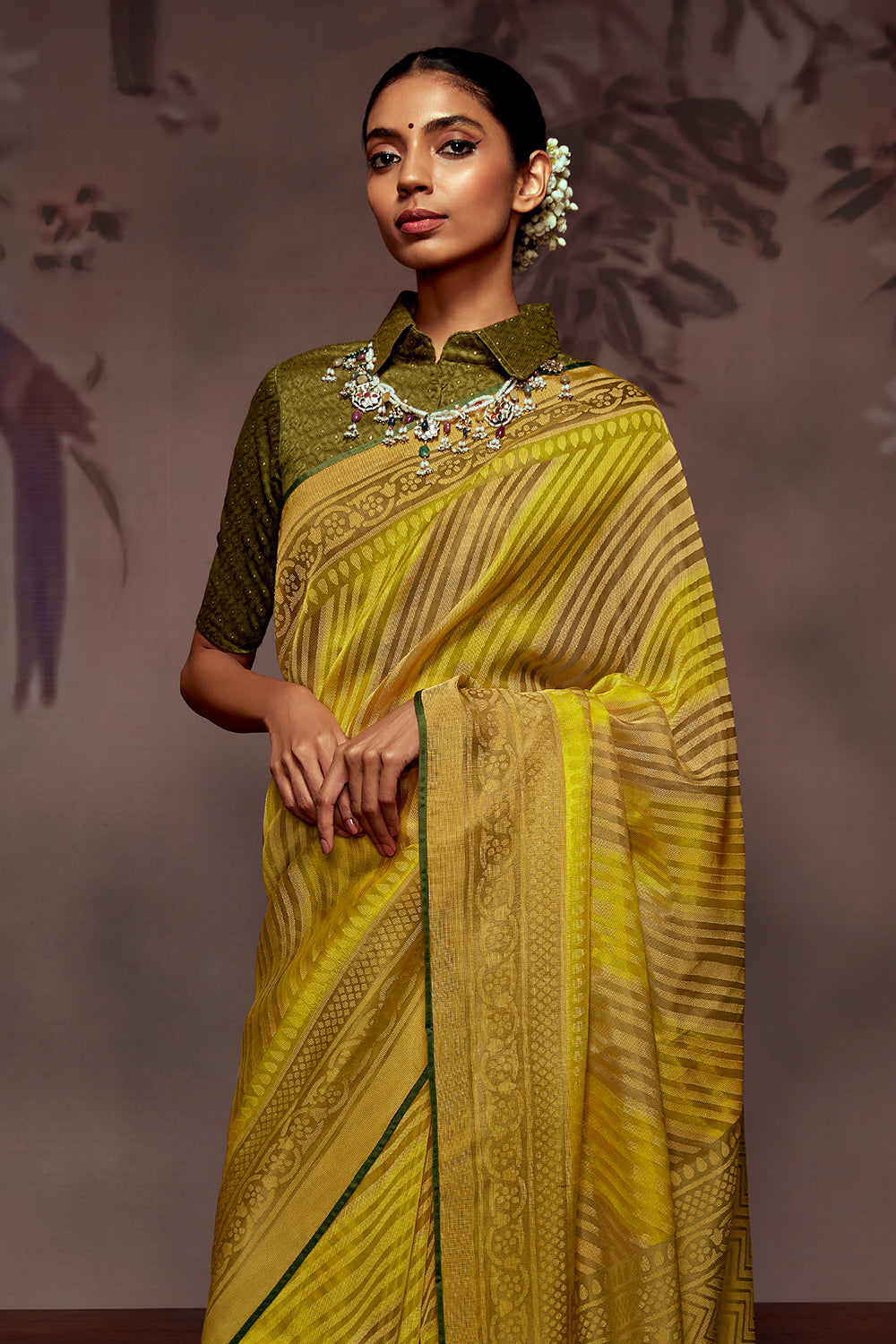 tuscan yellow brasso saree 1