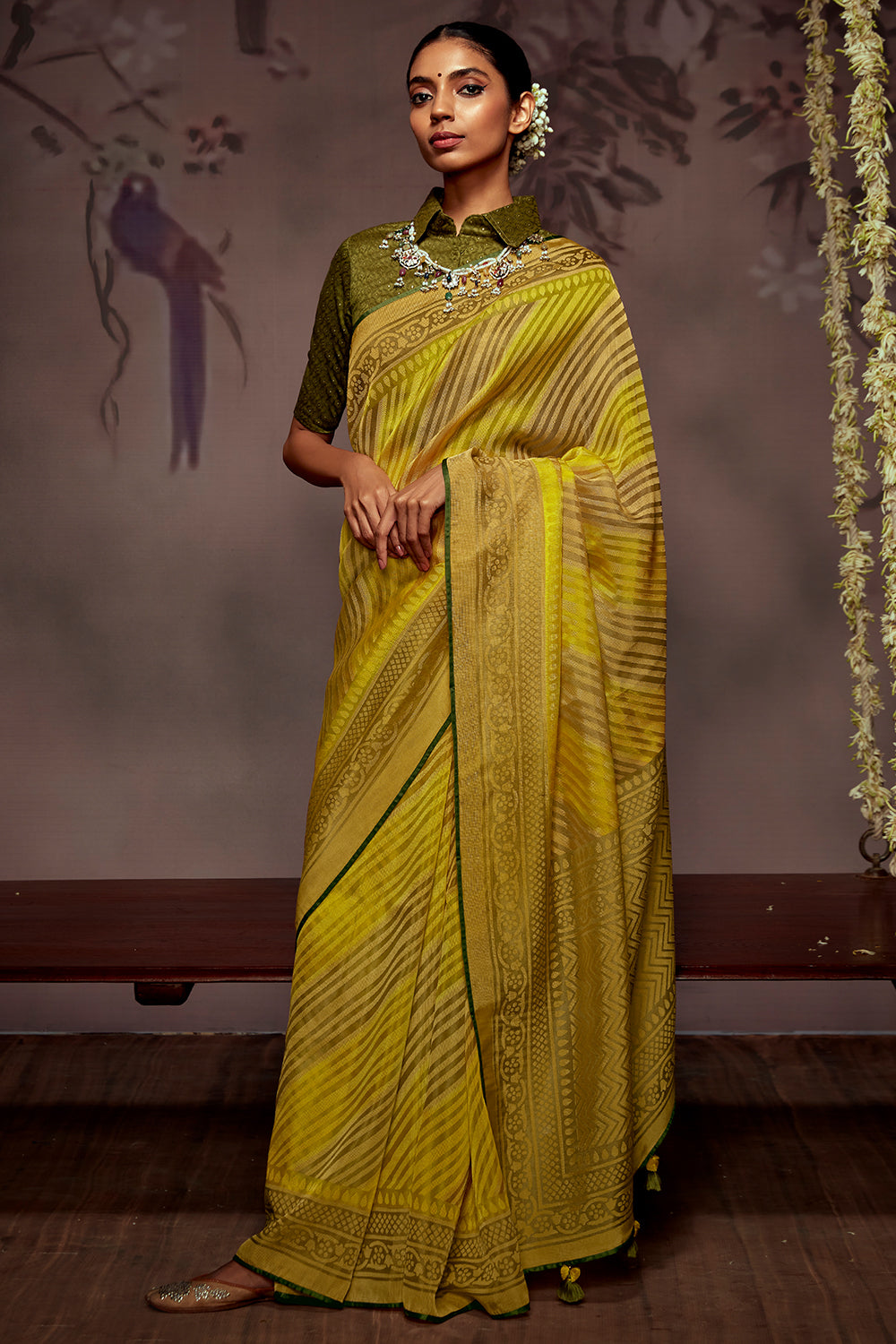 tuscan yellow brasso saree 5