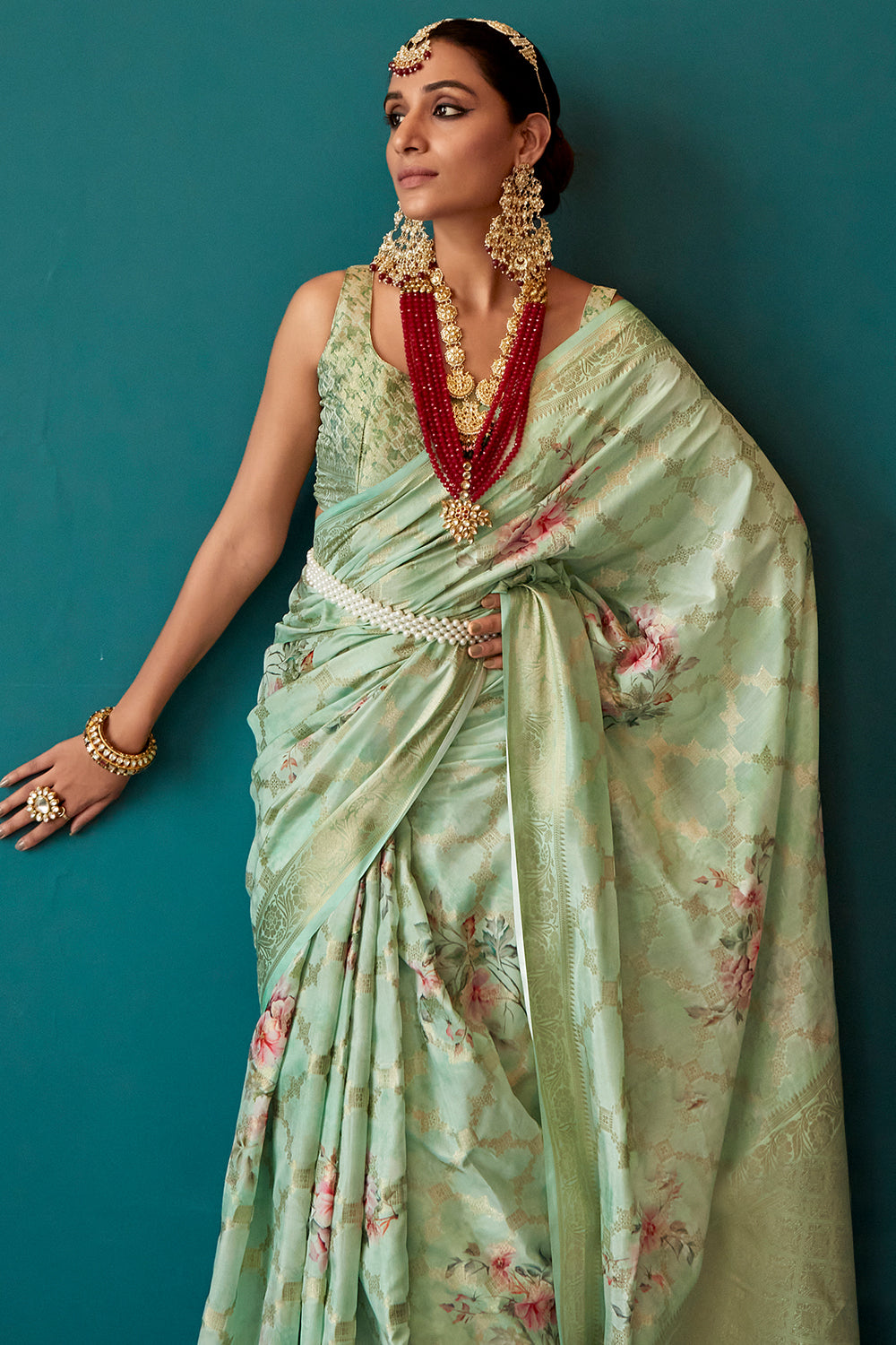 sage green soft silk saree 2