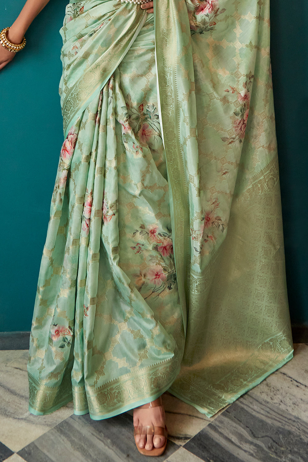 sage green soft silk saree 7