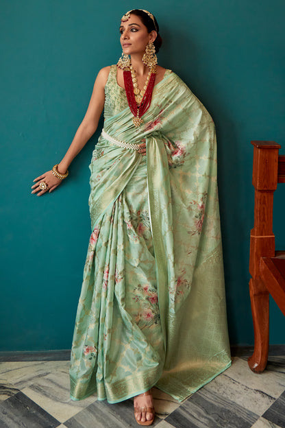 sage green soft silk saree 1