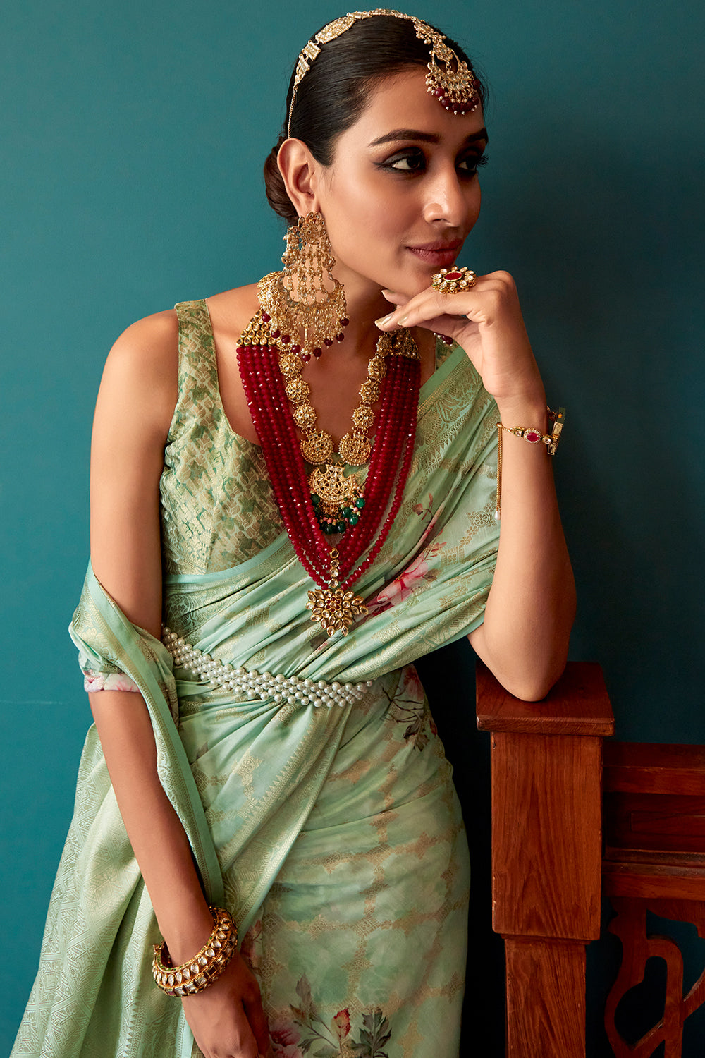 sage green soft silk saree 4