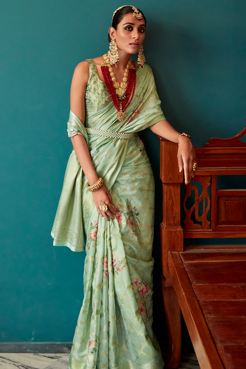 sage green soft silk saree 5