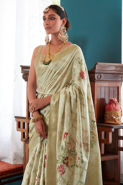 tea green soft silk saree 2