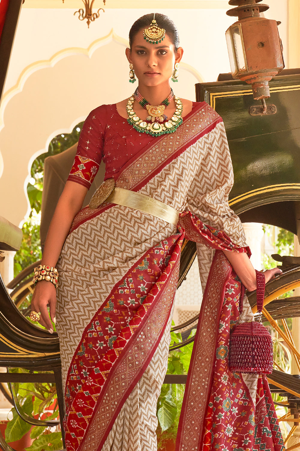 maroon patola saree