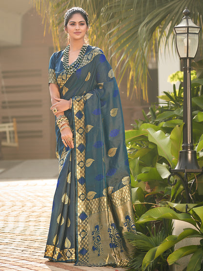 teal blue banarasi saree 2