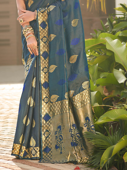 teal blue banarasi saree 3