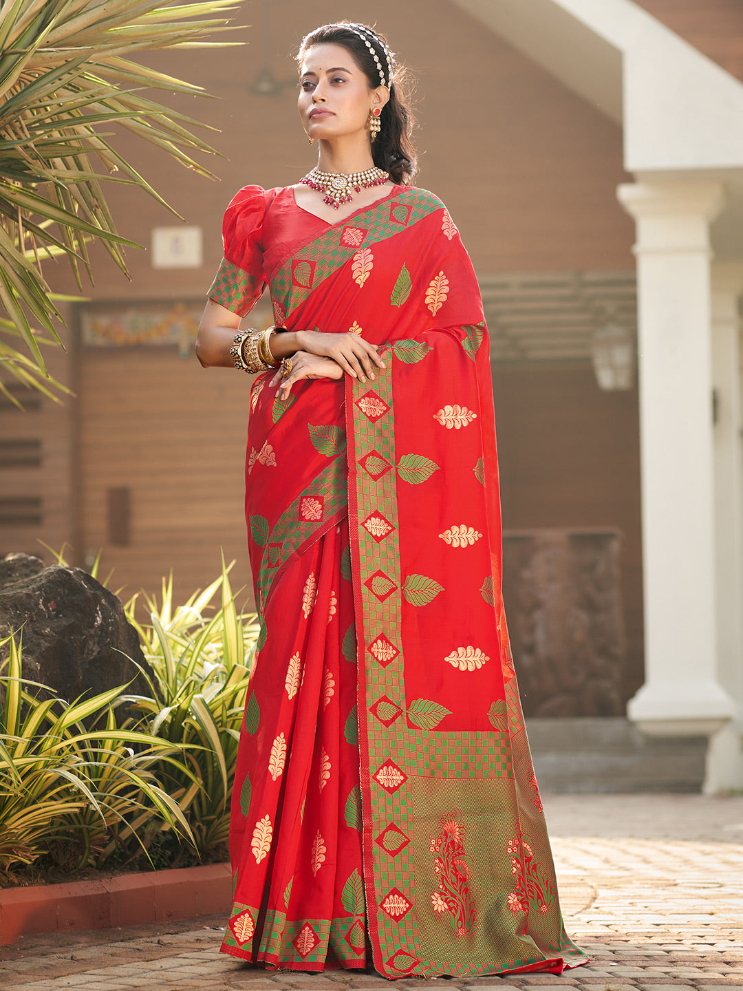 fire red banarasi saree 2