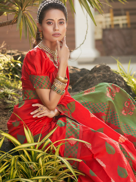 fire red banarasi saree 1