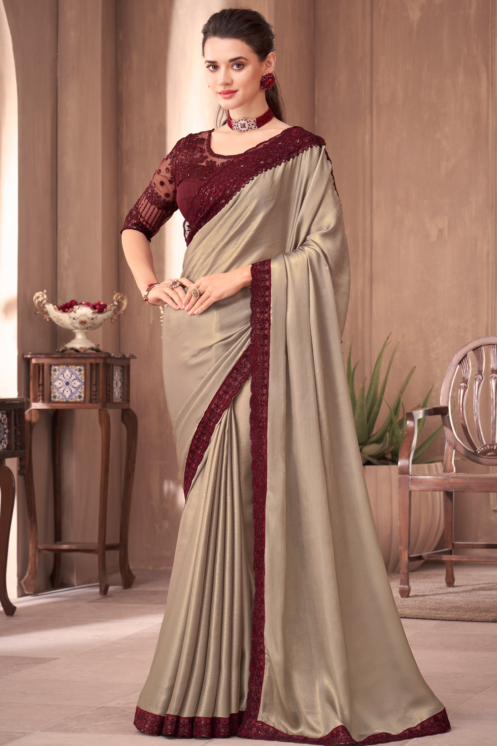 beige saree