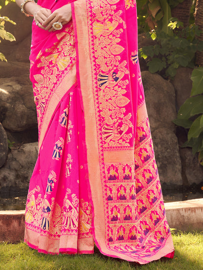 hot pink banarasi saree 1 3