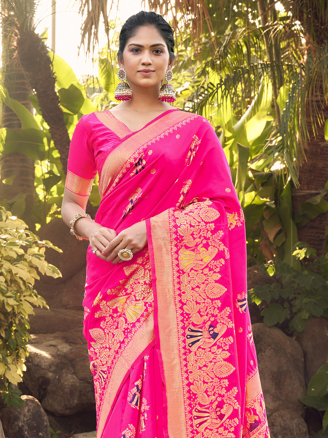 hot pink banarasi saree 1 4