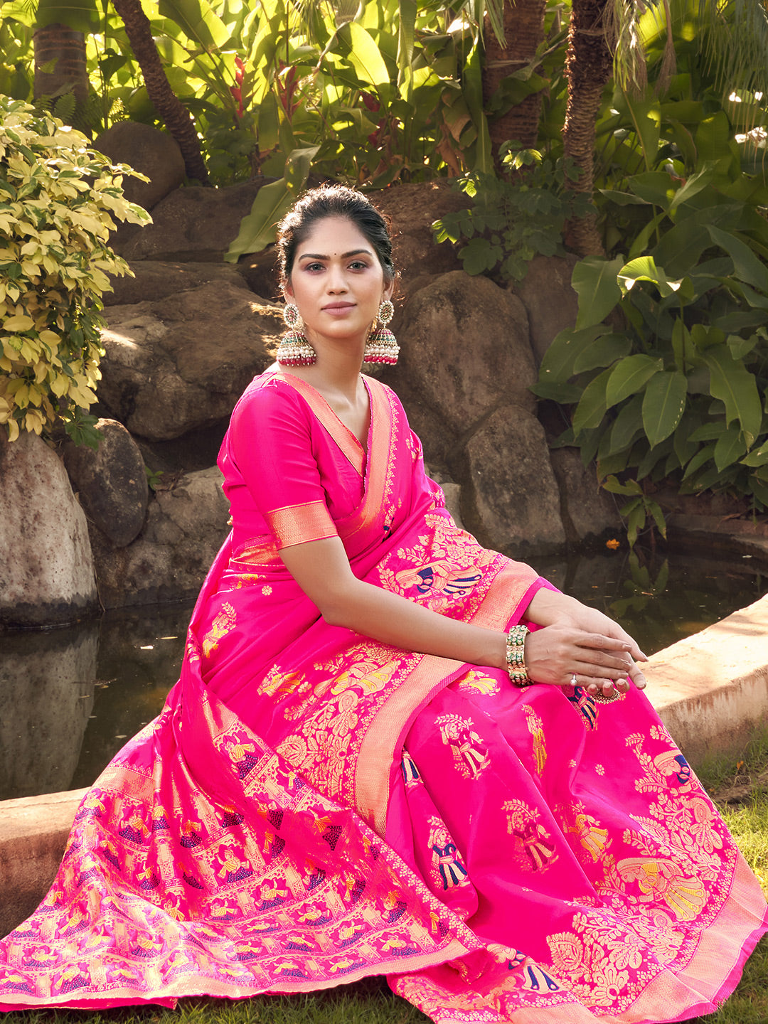 hot pink banarasi saree 1 1