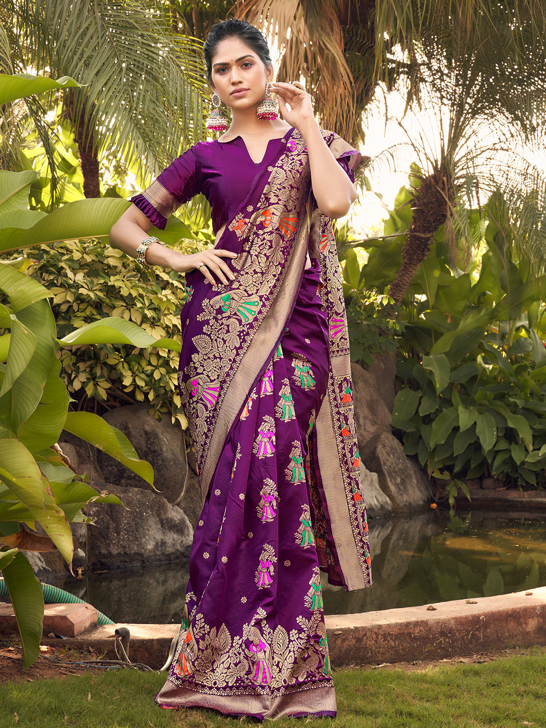 plum purple banarasi saree 2