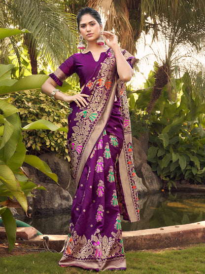 plum purple banarasi saree 2