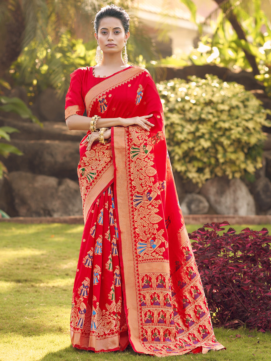 berry red banarasi saree 2