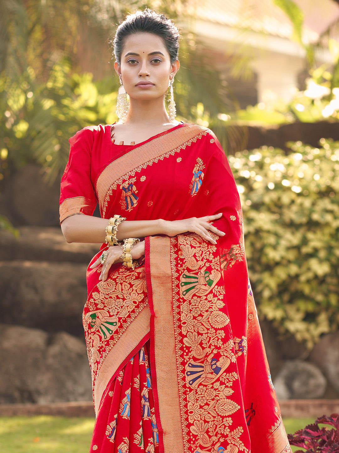 berry red banarasi saree 4